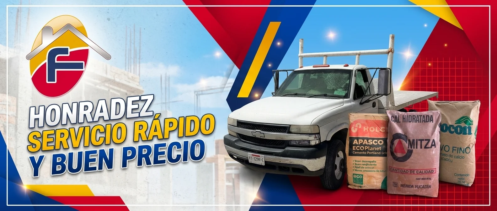 Honradez, servicio rápido y buen precio. Camioneta de reparto de Materiales Franco con cemento, cal y polvo fino